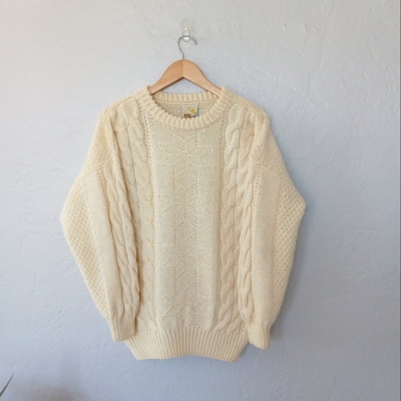 Dale Of Norway Chunky Cable Knit Crewneck Sweater 100% Wool Ivory Ecru - Picture 1 of 15